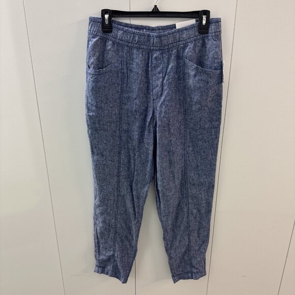 Old Navy Pants Womens M Blu High Rise Pullon Linen Blend Crop Taper Chambray NWT - Picture 1 of 11